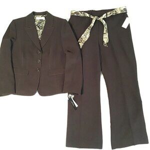 Tahari Arthur S Levine Elmridge Pant Suit Size 16 Brown Blazer Jacket Pants Belt